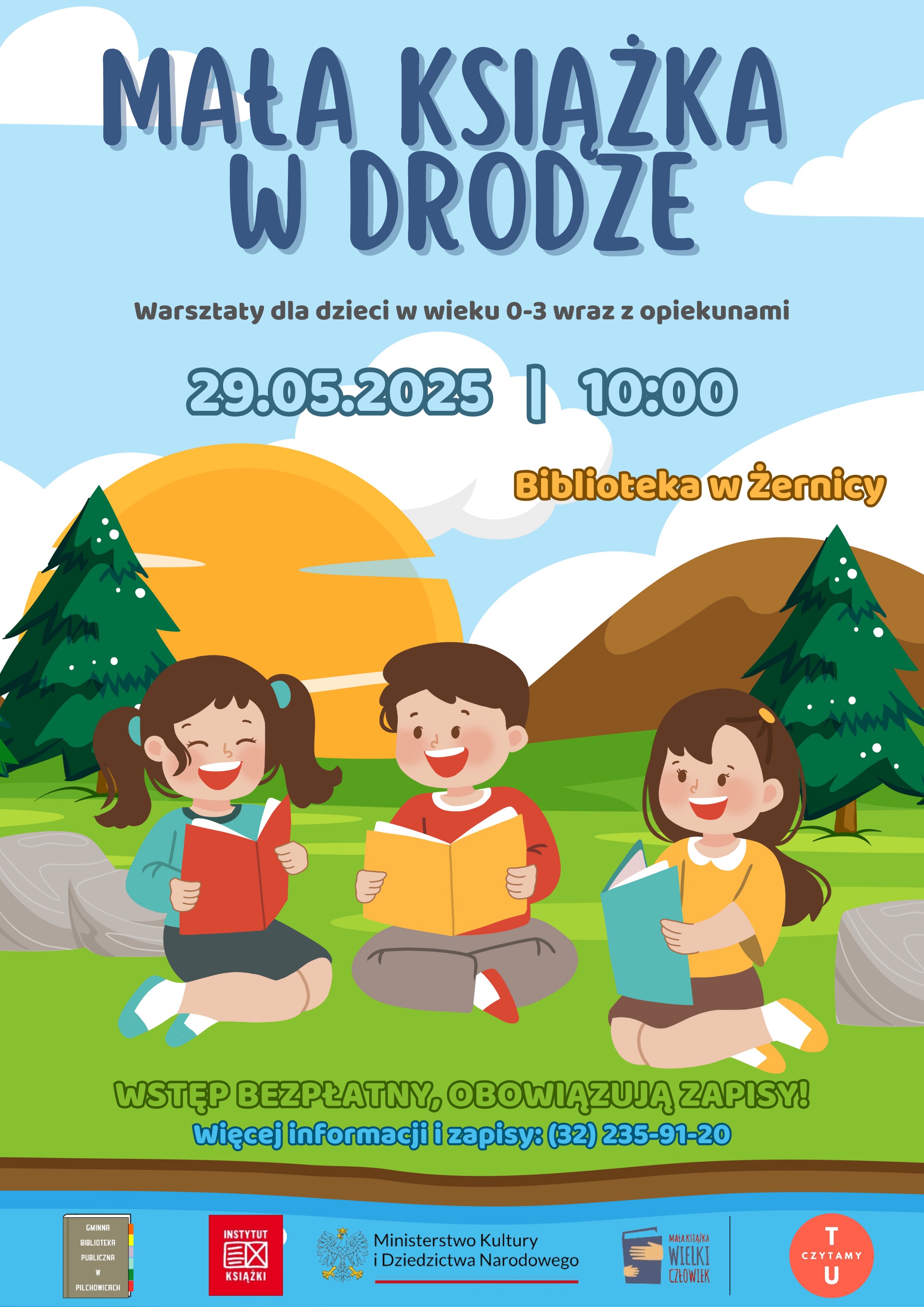 Plakat informujący o warsztatach dla dziedzi w ramach Mała Książka W Drodze